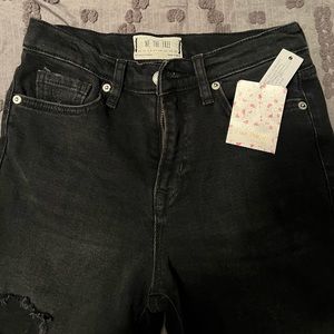 Free people black ripped skinny jeans high rise NWT